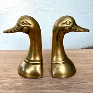 Vintage Mid Century Brass Duck Bookends